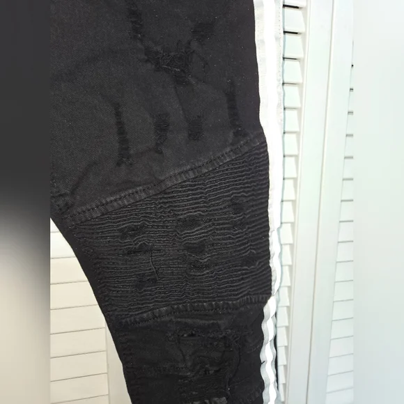 Waimea Men's 36x32 Black Distressed Moto Jeans with Reflective Stripes - Picture 4 of 13